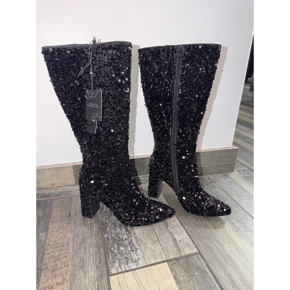 Women Black sequin tall boots size 7